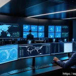 Home 23 실시간 위협 탐지 시스템의 필요성 - A modern corporate cybersecurity operations center with diverse professionals monitoring multiple la...